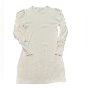 Boyish ivory cream rib knit long puff sleeve mini dress size S